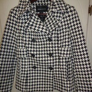 New MODA INTERNATIONAL Double-Breasted Houndstooth Pea Coat S Lined Black/White